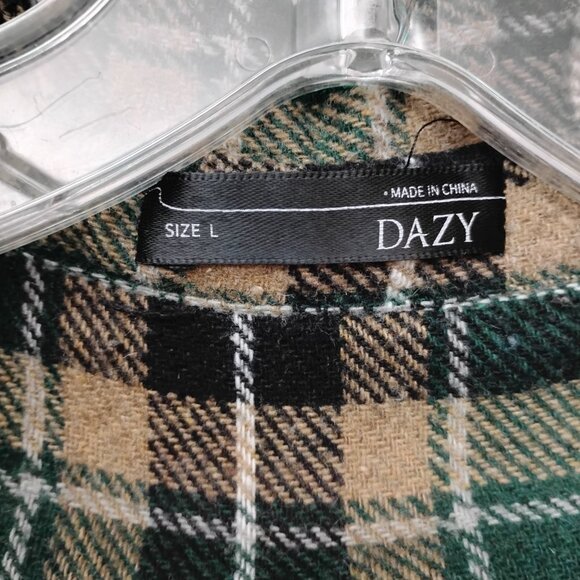 Dazy Plaid Green and Tan Shirt Size Large Long Sleeve Button Down - Picture 6 of 9